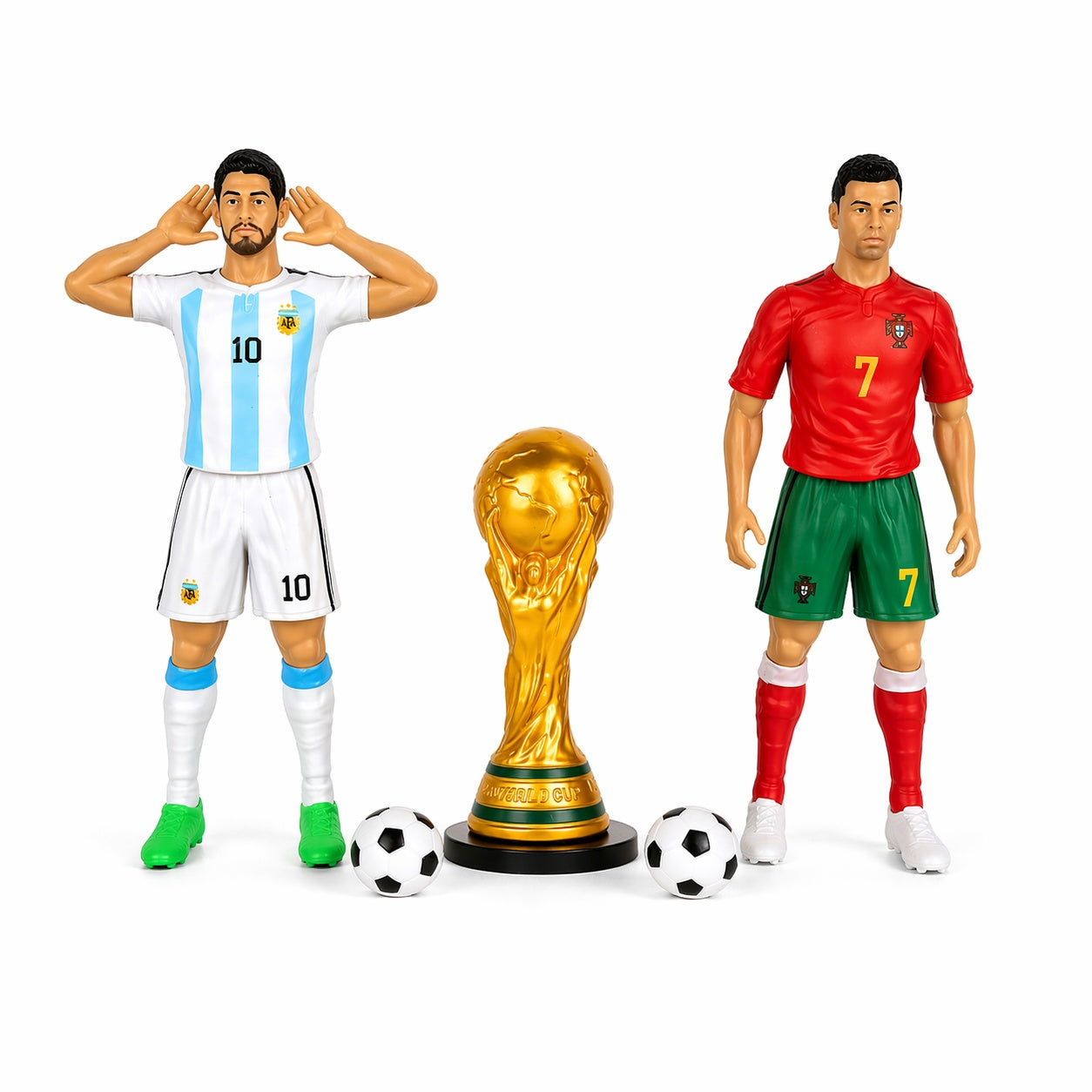 Set Figurine Fotbaliști 24 cm – Cu Trofeu Tip Cupă și 2 Mingi de Fotbal