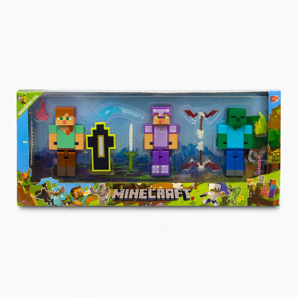Set figurine pixelate cu accesorii , 42x17 cm , Aventura completa pentru fanii universului pixelat
