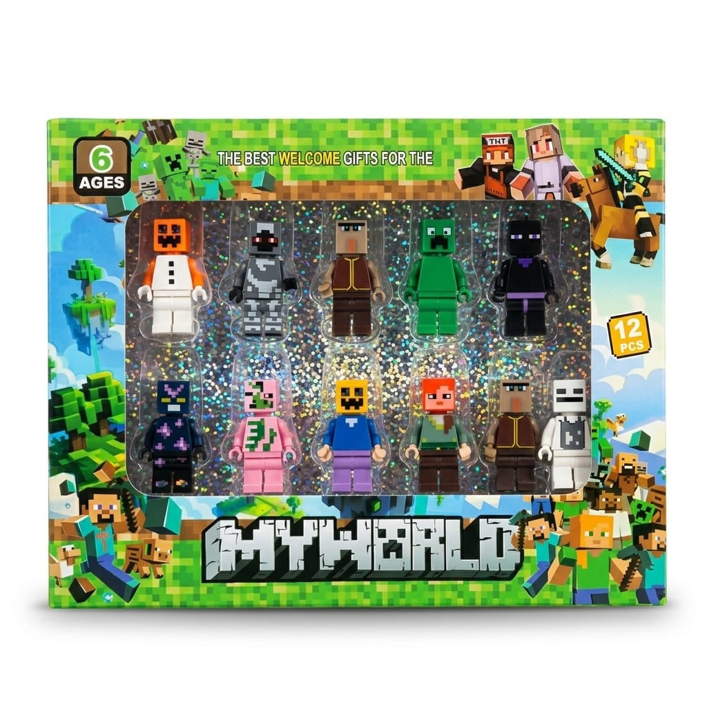 Set format din 12 figurine tip blocuri de constructie, personaje fantasy pixelate