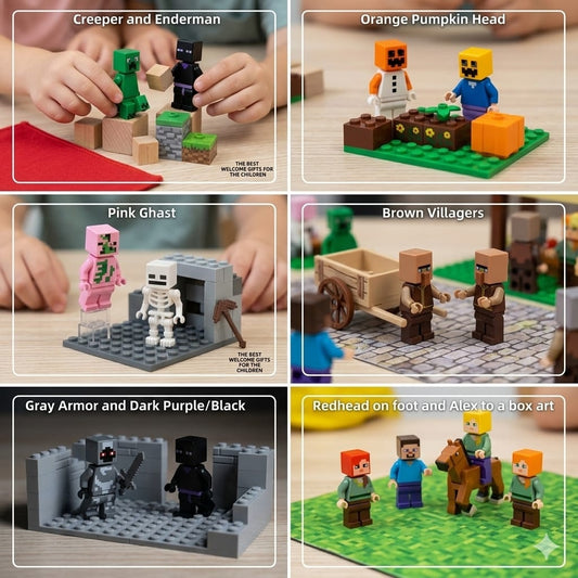Set format din 12 figurine tip blocuri de constructie, personaje fantasy pixelate