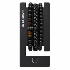 Set format din 3 bratari reglabile barbati cu craniu negru si margele negre-maro Roxe