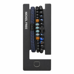 Set format din 3 bratari reglabile barbati cu cruciulita neagra si margele colorate Roxe