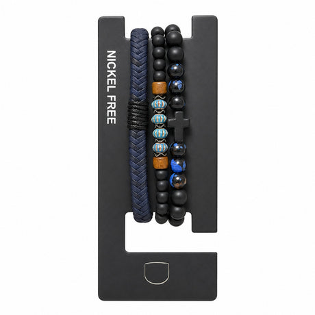 Set format din 3 bratari reglabile barbati cu cruciulita neagra si margele colorate Roxe