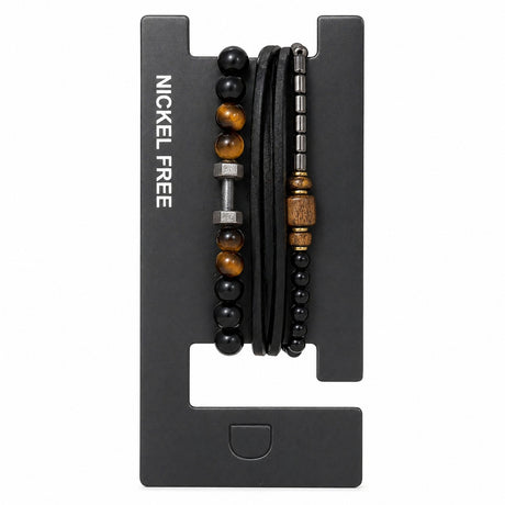 Set format din 3 bratari reglabile barbati margele negre si maro design modern Roxe