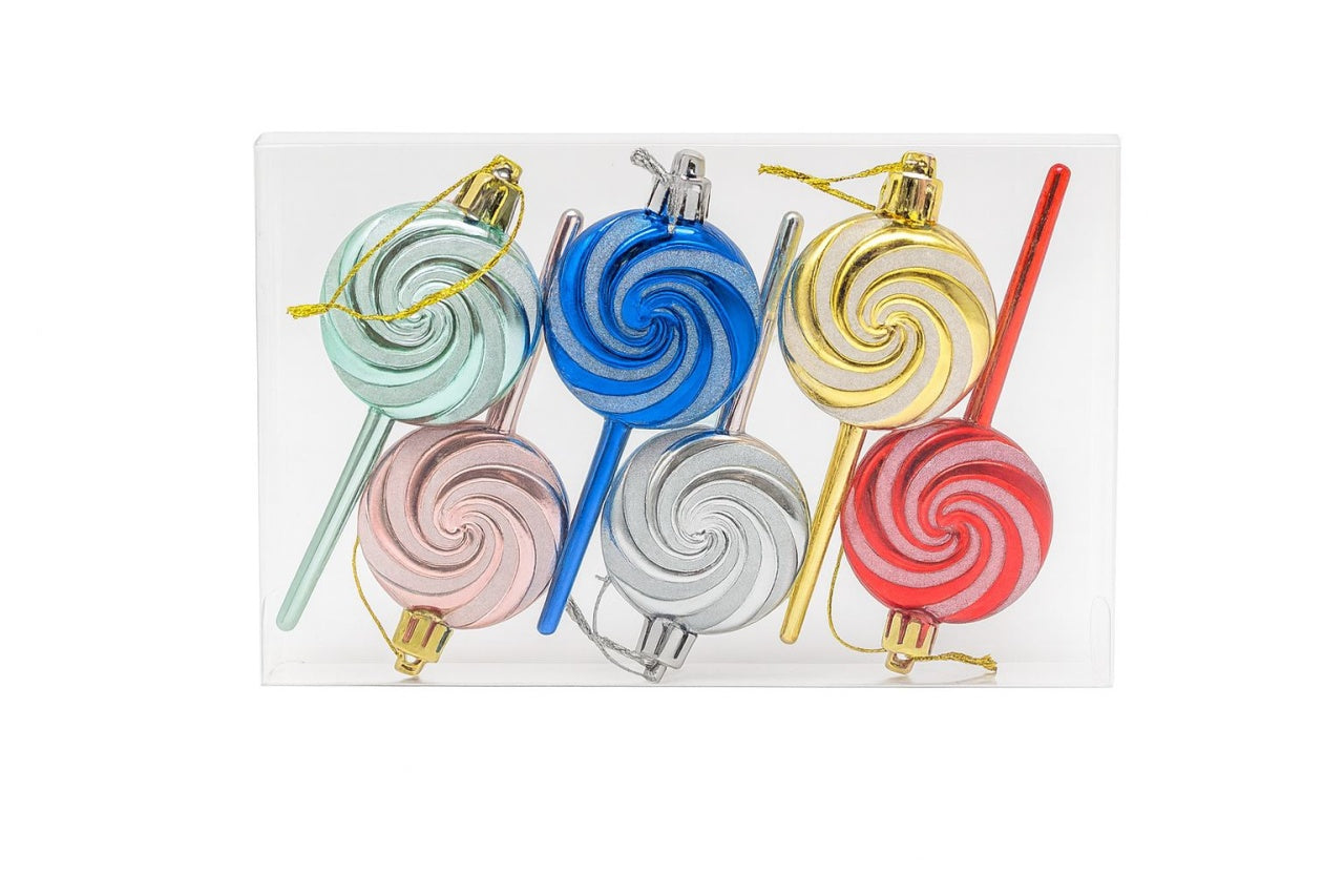 Set Globuri Craciun Acadea Multicolore 6 buc Ornament Brad Candy, 17.5x12cm