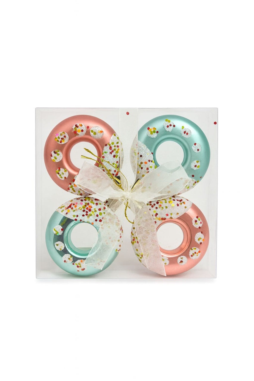 Set Globuri Craciun Tip Donut Diverse Culori cu Sclipici 4 buc, 13.5x13.5cm