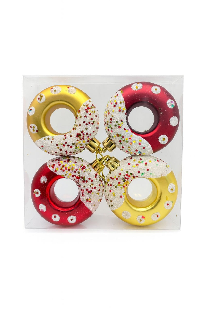 Set Globuri Craciun Tip Donut Diverse Culori cu Sclipici 4 buc, 13.5x13.5cm
