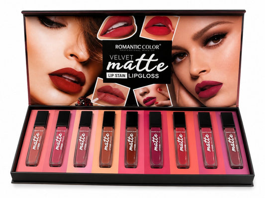 Set Glossuri de Buze Mate Romantic Color Velvet Matte – Nuanțe Elegante, Lip Stain Rezistent,