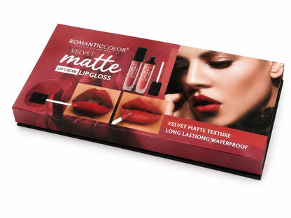 Set Glossuri de Buze Mate Romantic Color Velvet Matte – Nuanțe Elegante, Lip Stain Rezistent,