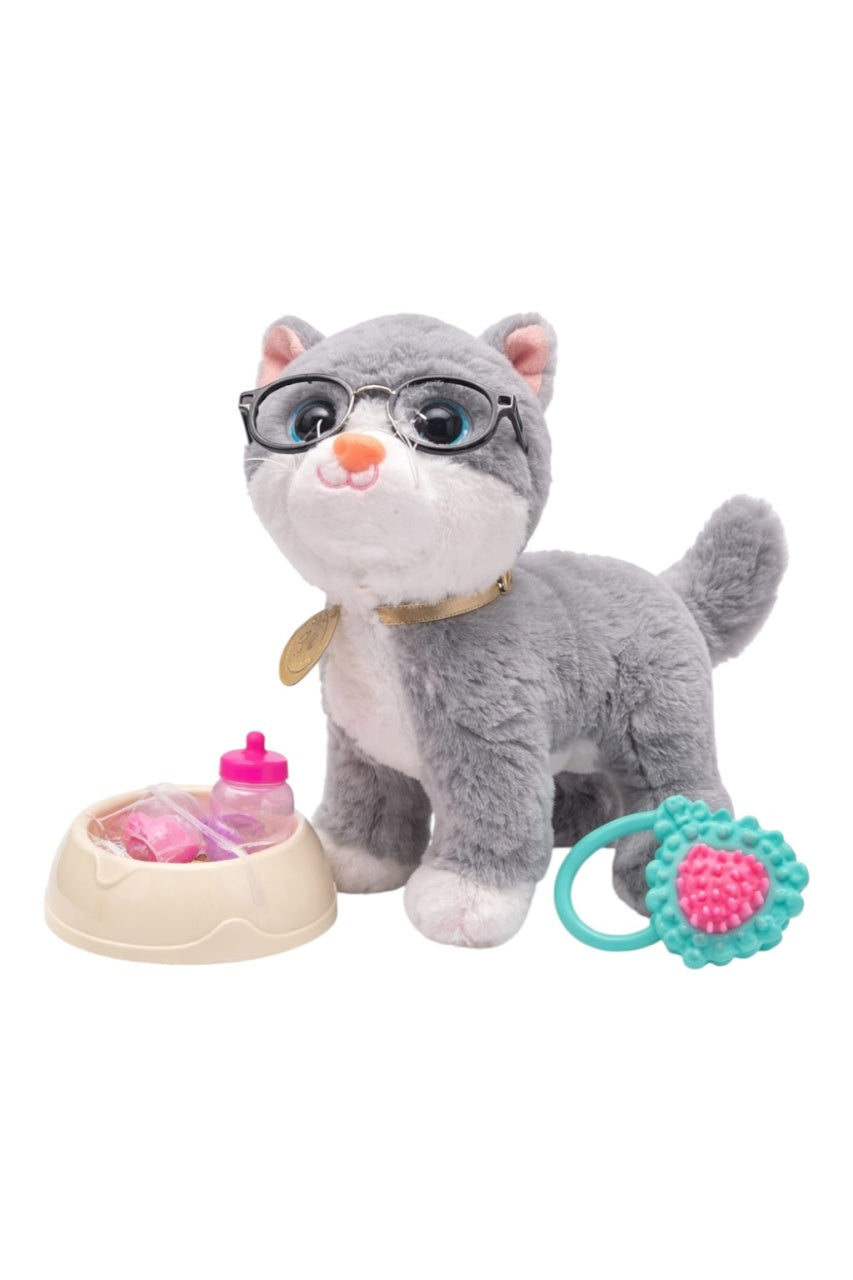 Set jucărie animal de pluș cu accesorii de îngrijire și hrană, 25x30 cm