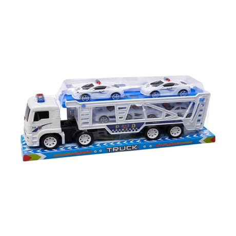 Set Jucărie Camion Platformă cu Mașini de Poliție, Plastic 35x14,5x9,5 cm
