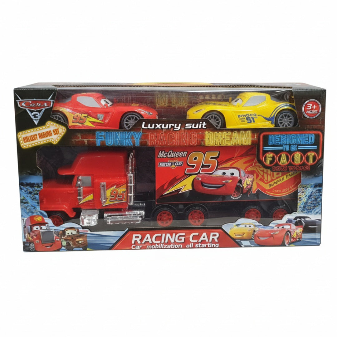 Set jucărie camion remorcă din plastic, roșu și galben