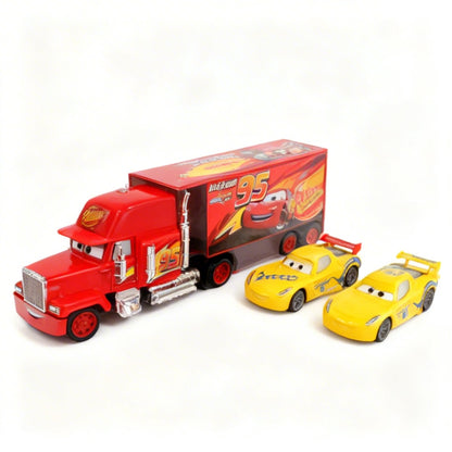 Set jucărie camion remorcă din plastic, roșu și galben