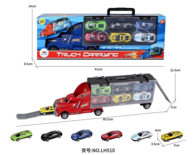 Set Jucărie Camion Transportor cu Mașini, Plastic și Metal, 60.5 cm, 3 ani+