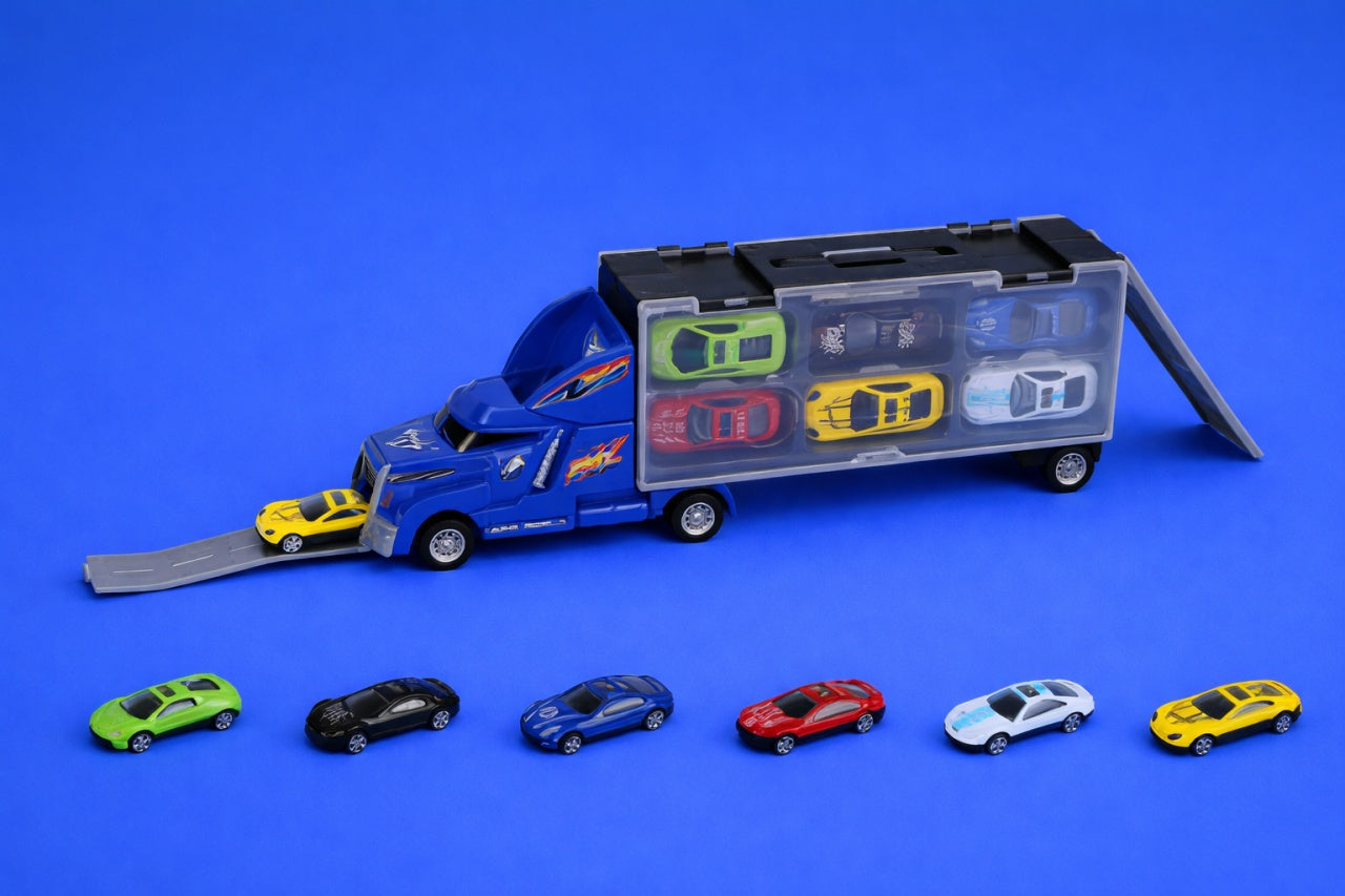 Set Jucărie Camion Transportor cu Mașini, Plastic și Metal, 60.5 cm, 3 ani+