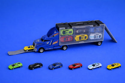 Set Jucărie Camion Transportor cu Mașini, Plastic și Metal, 60.5 cm, 3 ani+