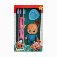 Set Jucarie CoComelon , Papusa JJ in Pijamale Albastre cu Carucior si Olita, 38x23 cm, 3+