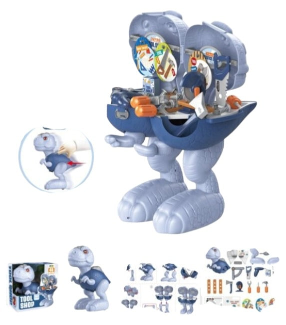 Set jucărie Dinozaur 2 în 1 pentru asamblare, din plastic, cu set de scule, 45 de piese