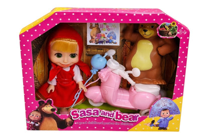 Set jucărie Papusă personaj animat cu ursuleț și accesorii, multicolor, 23x20x6 cm