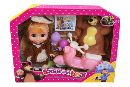 Set jucărie Papusă personaj animat cu ursuleț și accesorii, multicolor, 23x20x6 cm