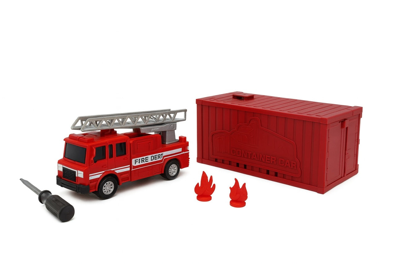 Set Jucarie Pompieri Fire Hall Series , Container Car, 23x10 cm, pentru copii 3+