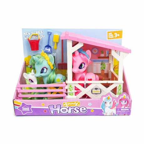 Set jucărie ponei pentru copii, plastic, cu funcții interactive și accesorii