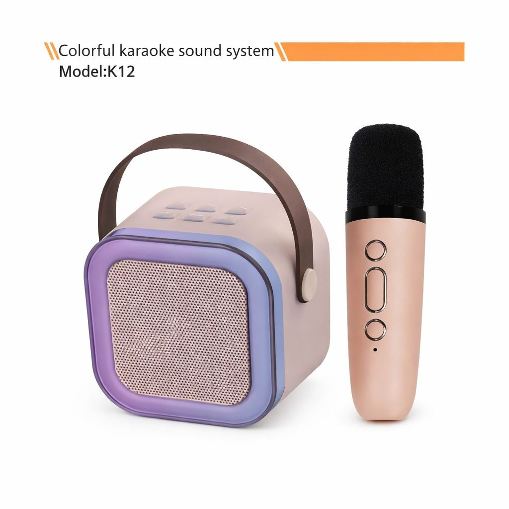 Set karaoke portabil cu microfon wireless si boxa Bluetooth, model K12, albastru