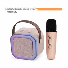 Set karaoke portabil cu microfon wireless si boxa Bluetooth, model K12, bej