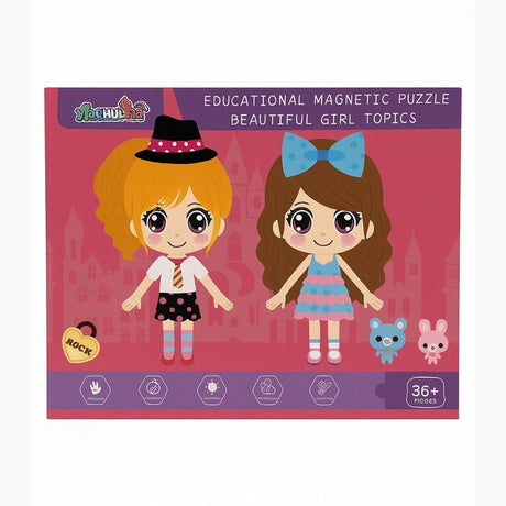 Set Magnetic Educativ cu Puzzle si Tablita de Scris , Beautiful Girl Topics , 22.5x16.5cm