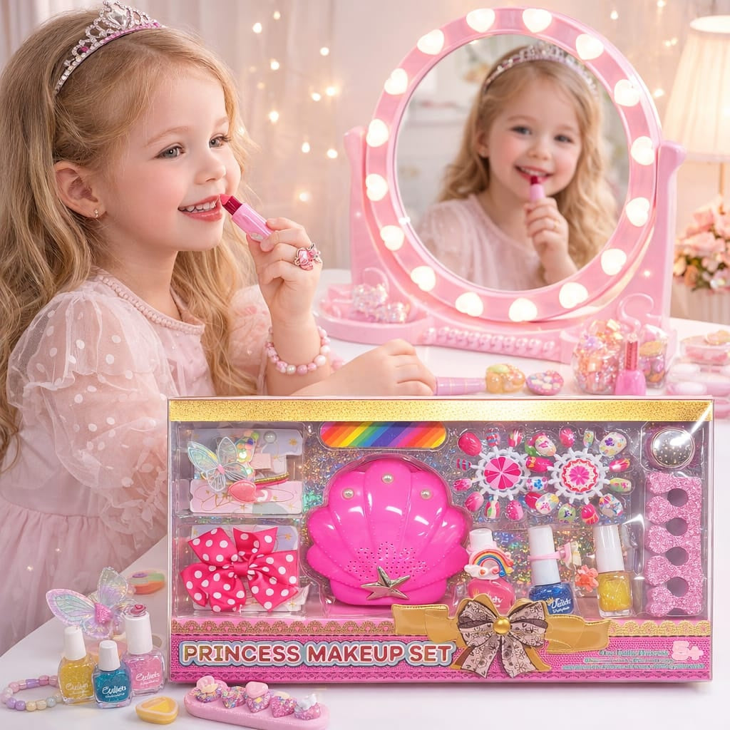 Set manichiura fetite cu lampa uscare, unghii false si accesorii, roz
