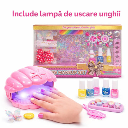 Set manichiura fetite cu lampa uscare, unghii false si accesorii, roz