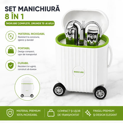 Set Manichiură Profesional cu Husă Troller Alb – Kit Portabil pentru Îngrijirea Unghiilor