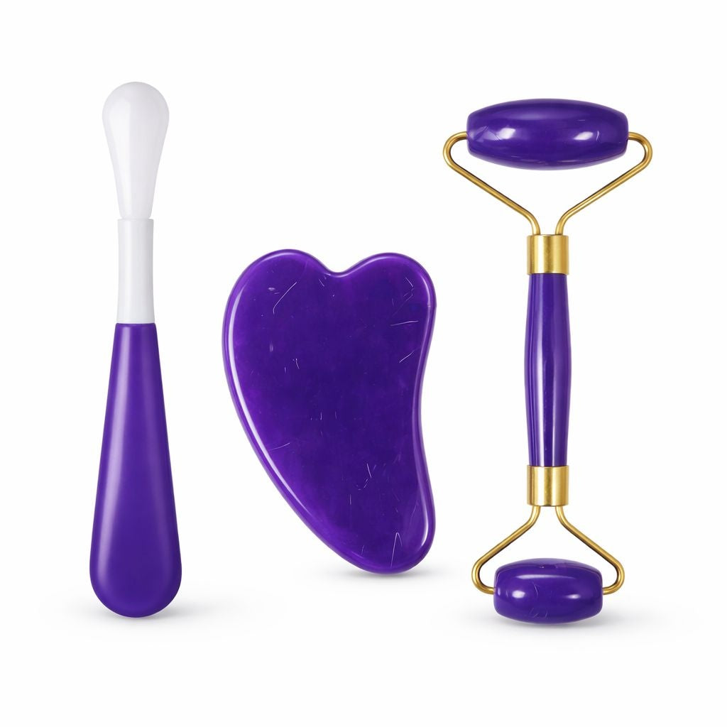 Set masaj facial 3 piese, diverse culori:alb, rosu, mov