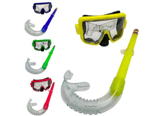 Set masca si snorkel pentru inot si scufundari , echipament colorat pentru copii sau adulti, vizor larg si tub respiratie,