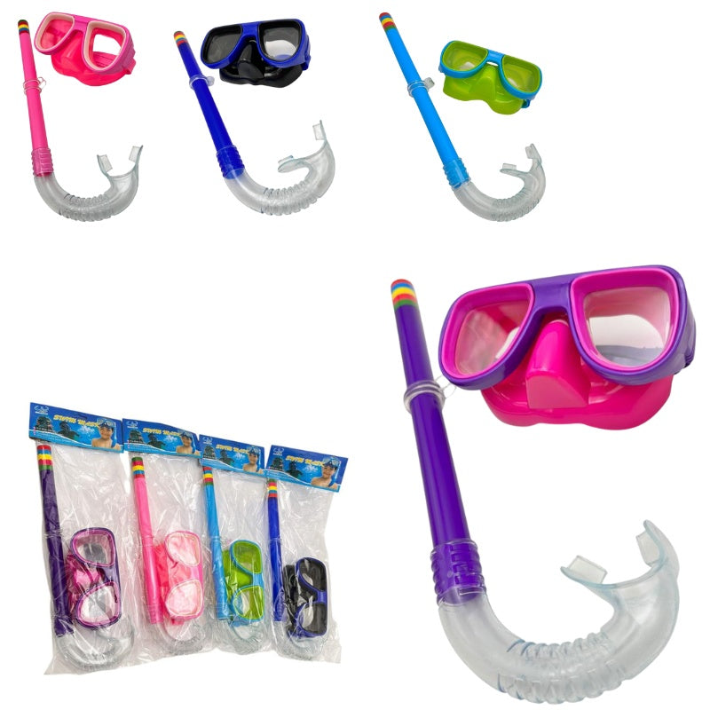 Set masca si tub respirator pentru copii , Snorkel si ochelari scufundari colorati , 30x10 cm tub, 15x6 cm ochelari , Jucarie piscina plaja ,