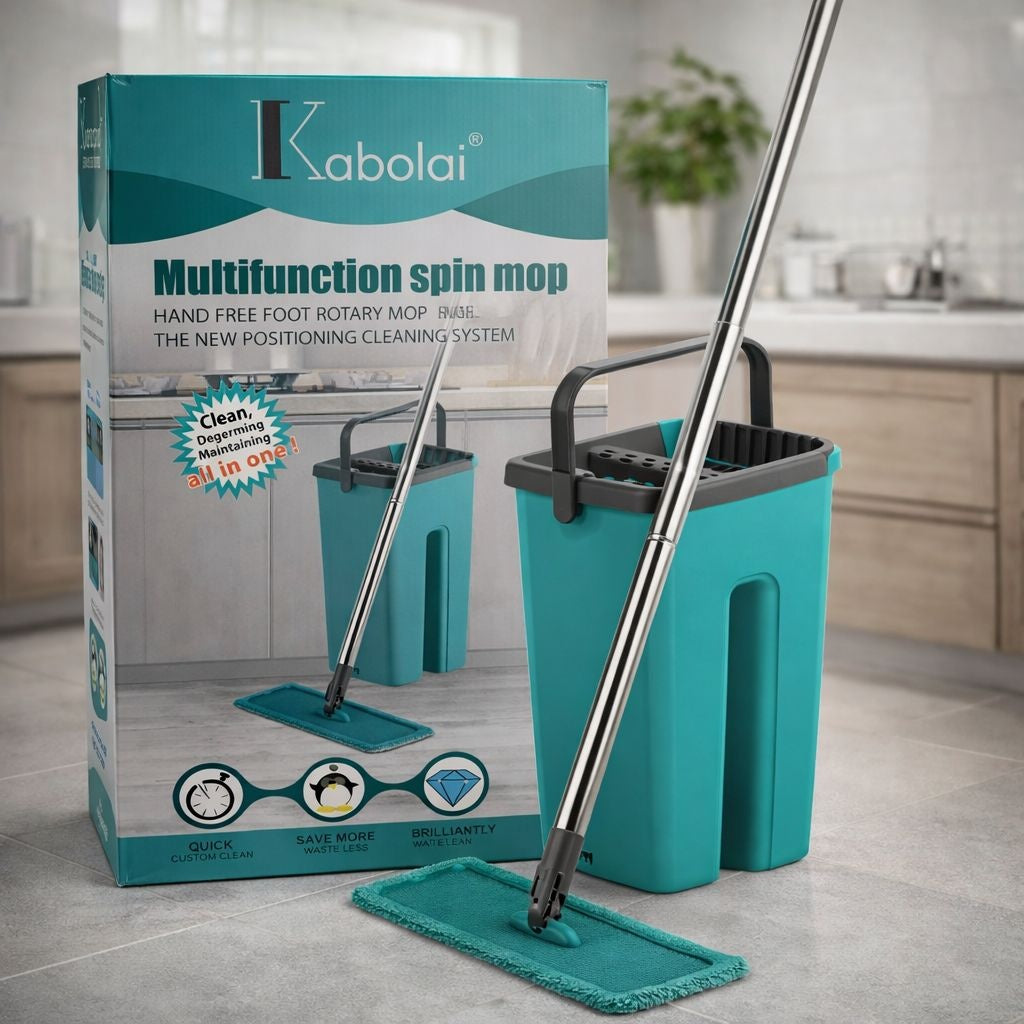 Set mop plat cu galeata si sistem stoarcere, curatare pardoseli