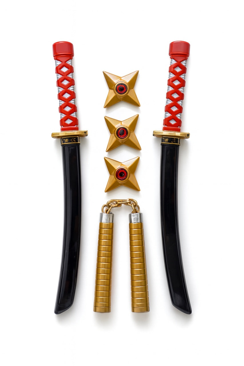Set Ninja , 2 Sabii, 2 Nunchaku si 3 Stele , 44x22 cm