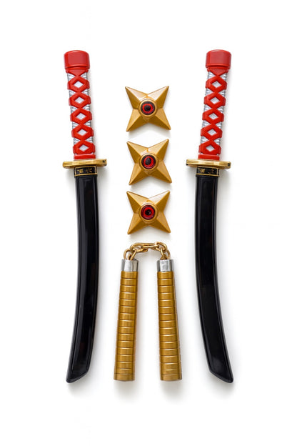 Set Ninja , 2 Sabii, 2 Nunchaku si 3 Stele , 44x22 cm