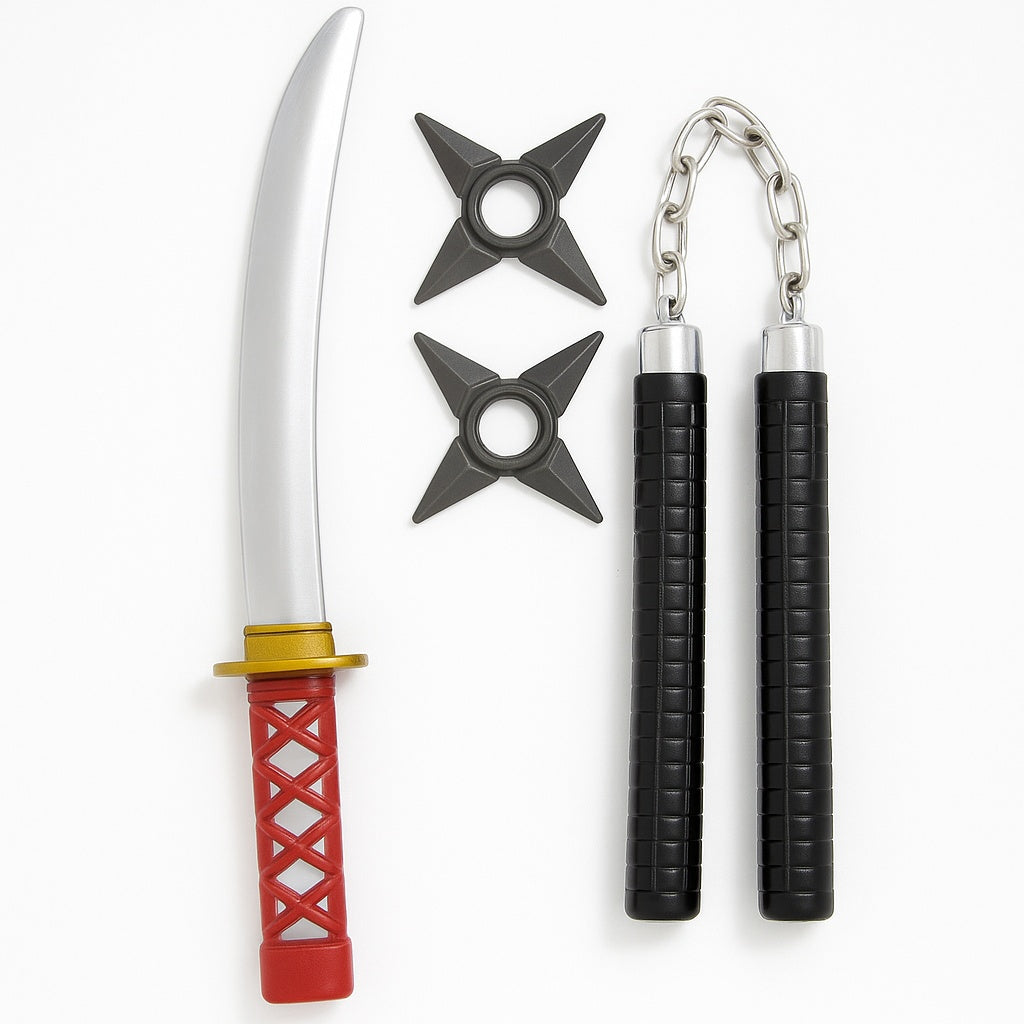 Set Ninja pentru Copii , Sabie, Nunchaku si Stele Ninja , 44x22 cm