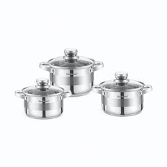 Set oale HausRoland din oțel inoxidabil cu capace din sticlă, 3 piese