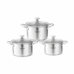 Set oale HausRoland din oțel inoxidabil texturat cu capace din sticlă, 6 piese