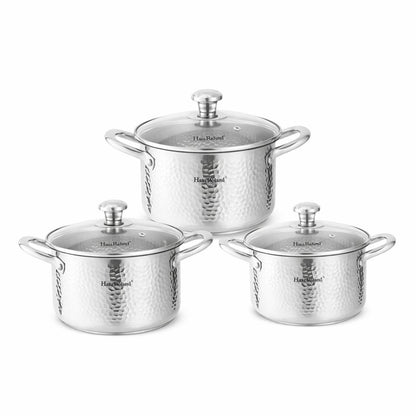 Set oale HausRoland din oțel inoxidabil texturat cu capace din sticlă, 6 piese