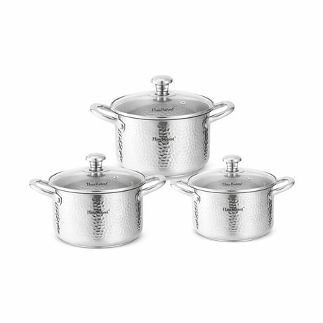 Set oale HausRoland din oțel inoxidabil texturat cu capace din sticlă, 6 piese