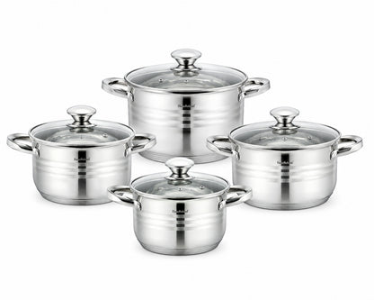 Set oale inox 8 piese HausRoland cu capac sticla, 1.9L–6.1L