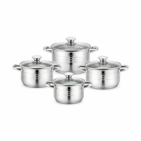 Set oale inox 8 piese HausRoland cu capac sticla, 1.9L–6.1L