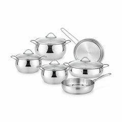 Set oale și tigăi din oțel inoxidabil cu capace din sticlă, 9 piese, compatibil inducție