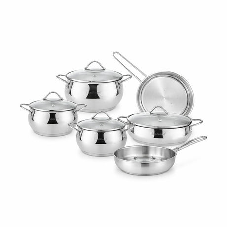 Set oale și tigăi din oțel inoxidabil cu capace din sticlă, 9 piese, compatibil inducție