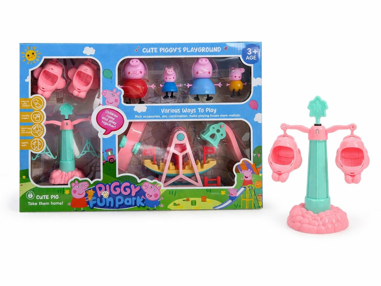 Set parc de distractii cu figurine purcelusi veseli si carusele, 42 cm