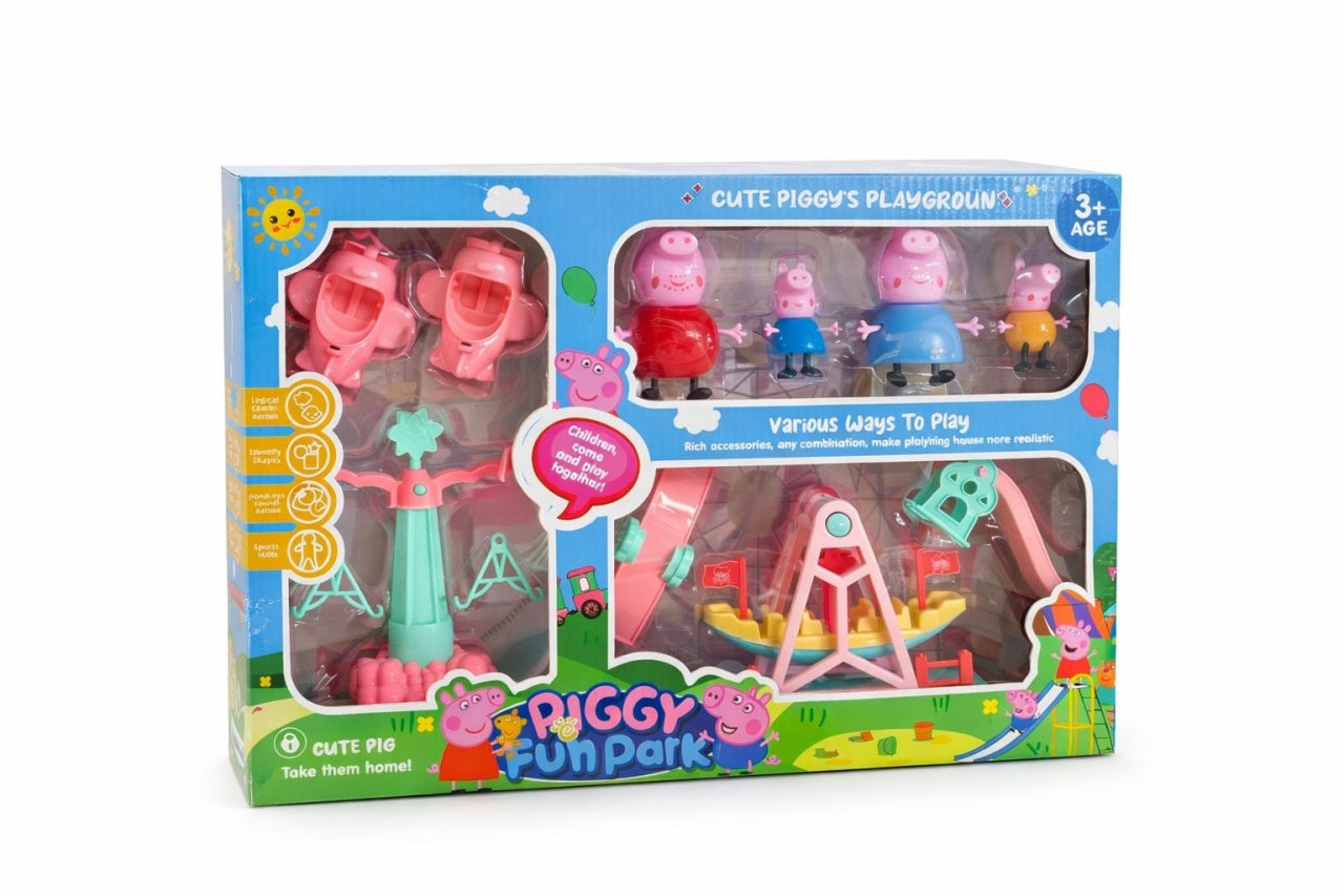 Set parc de distractii cu figurine purcelusi veseli si carusele, 42 cm