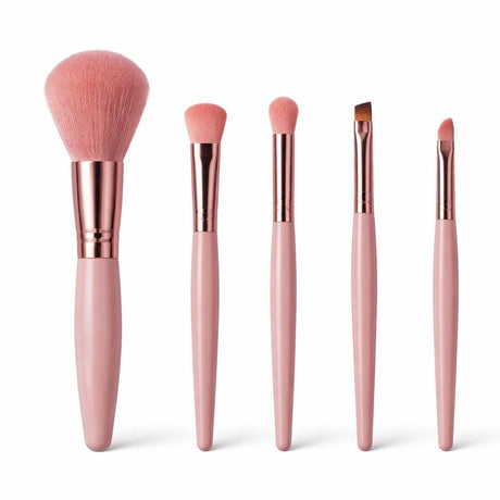 Set pensule machiaj 5 piese, diverse culori: nude, roz, gri